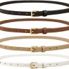 4 Pack Women Skinny Belts for Jeans Dress Thin Waist Belt for Ladies with Gold Buckle 0.55" Width