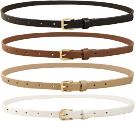 4 Pack Women Skinny Belts for Jeans Dress Thin Waist Belt for Ladies with Gold Buckle 0.55" Width