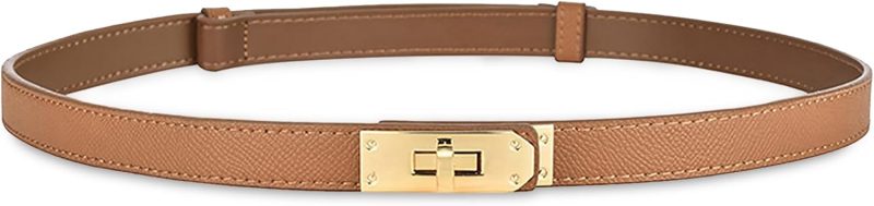 Women's Skinny Leather Belt with Adjustable Silver Turn-Lock Buckle - Ideal for Dresses, Jeans, and Coats, Black