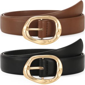 2 Pack Leather Belts for Women Fashion Waist Belt with Liquid Shapes Women Belt for Jeans Pants Dresses