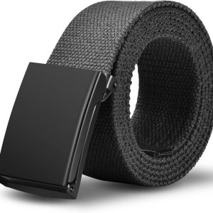 Mens Belt,Work Belts for Men,Mens Holeless Adjustable Canvas Web Cloth Fabric Belts,Black Casual Dress Business Belt