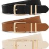 3 Pack Women Belts For Jeans Dresses Pants Ladies Leather Waist Belt with Gold Buckle