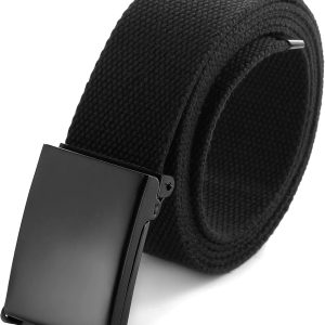 Cut To Fit Canvas Web Belt Size Up to 52" with Flip-Top Solid Black Military Buckle