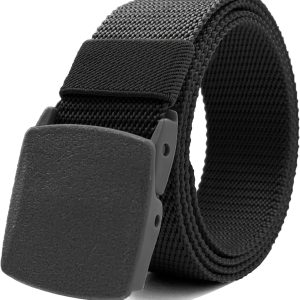 1/2 Pack Nylon Belts for Men Military Tactical Slide Plastic Buckle Belt Adjustable No Holes Canvas Web Belt Outdoor