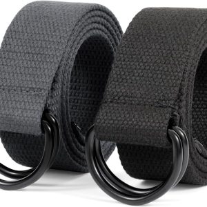 Men Canvas Belt Web Fabric Casual Belt with Black Double D-ring 1 1/2" Wide Set of 2