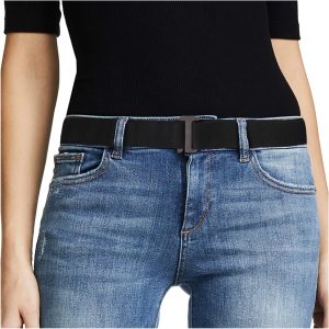Women No Show Stretch Belt Elastic Web Strap Belt with Flat Buckle for Jeans Pants Dresses