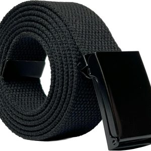 Cut To Fit Canvas Web Belt Size Up to 57" with Flip-Top Solid Black Military Buckle 1.25 inch wide